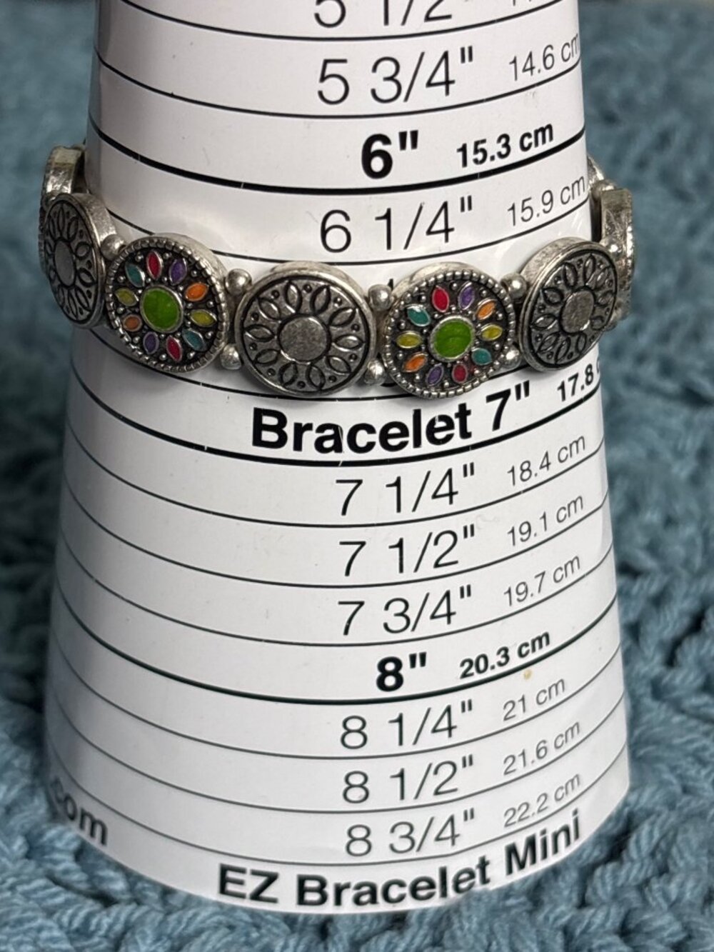 Silvertone Multicolor Enamel Circles Stretchy Bracelet 6.5 inches Unstretched